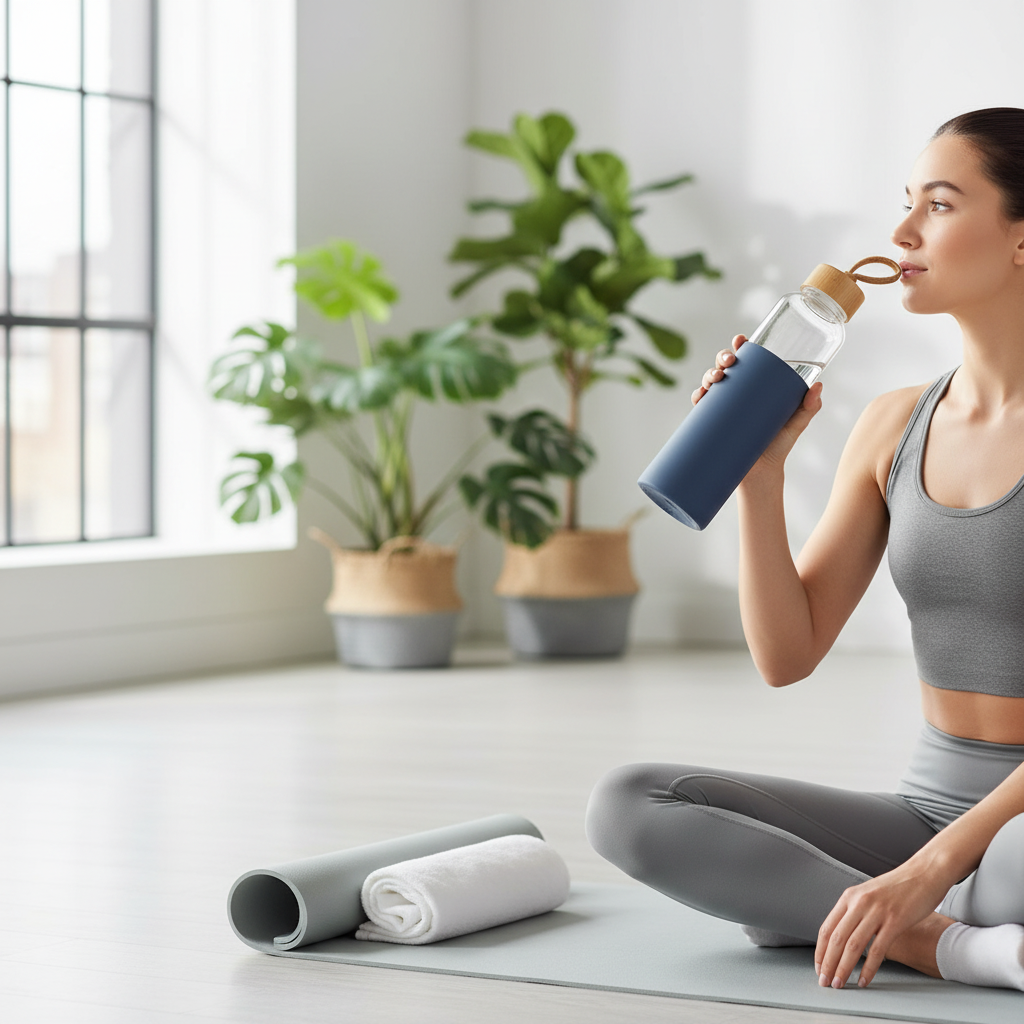 Gourde en Verre Écologique avec Housse Antichoc & Bouchon Bambou
