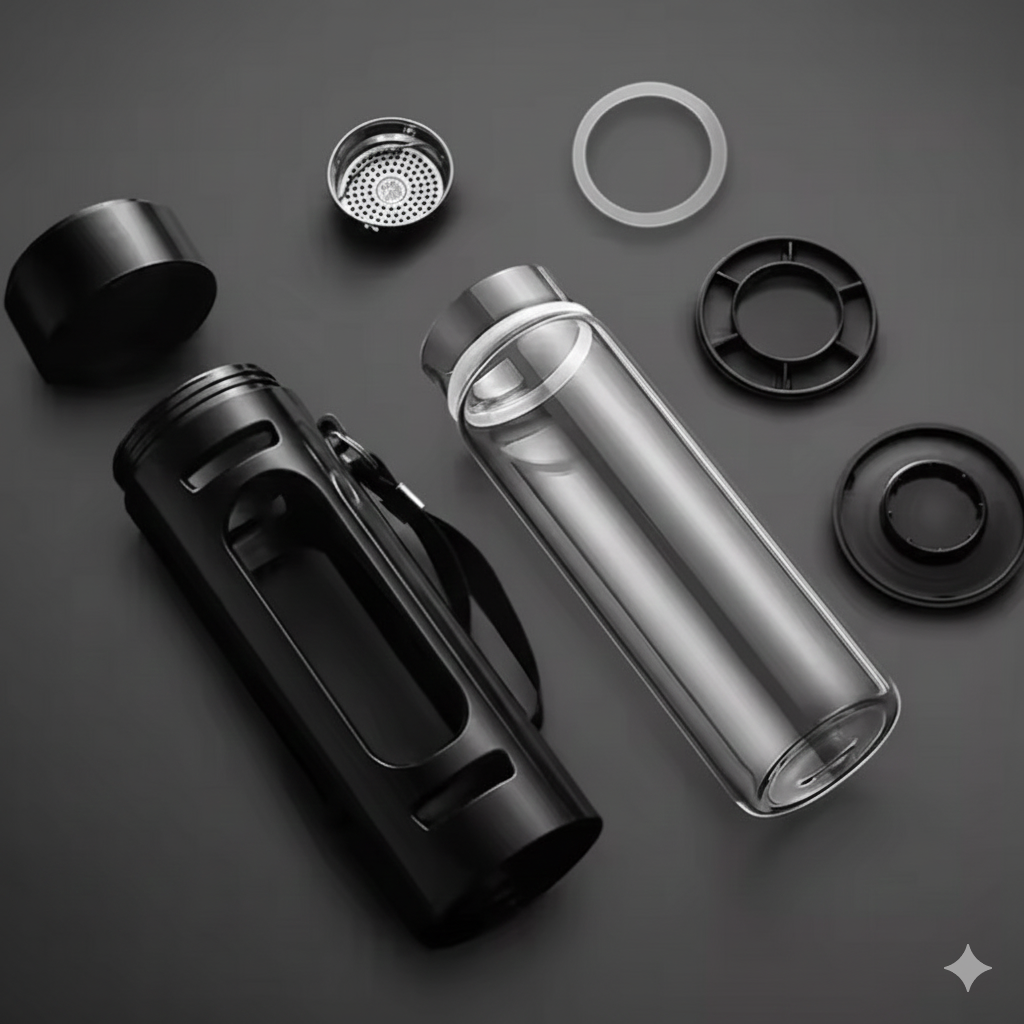 Bouteille à Thé en Verre Incassable - Protection Silicone