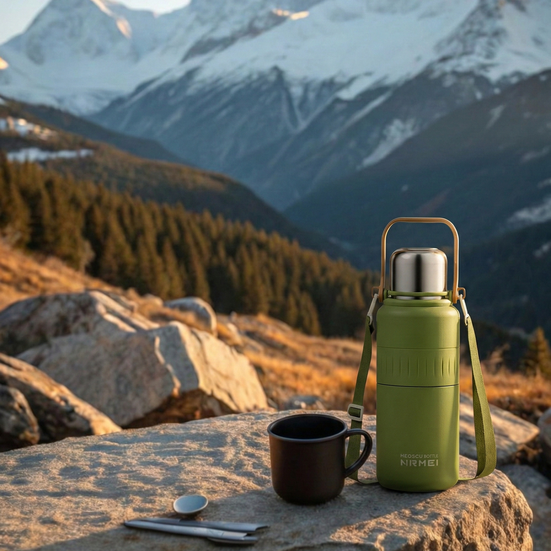 Bouteille Isotherme Inox Grande Capacité – Gourde Thermos Sous Vide avec Bandoulière, Portable Outdoor