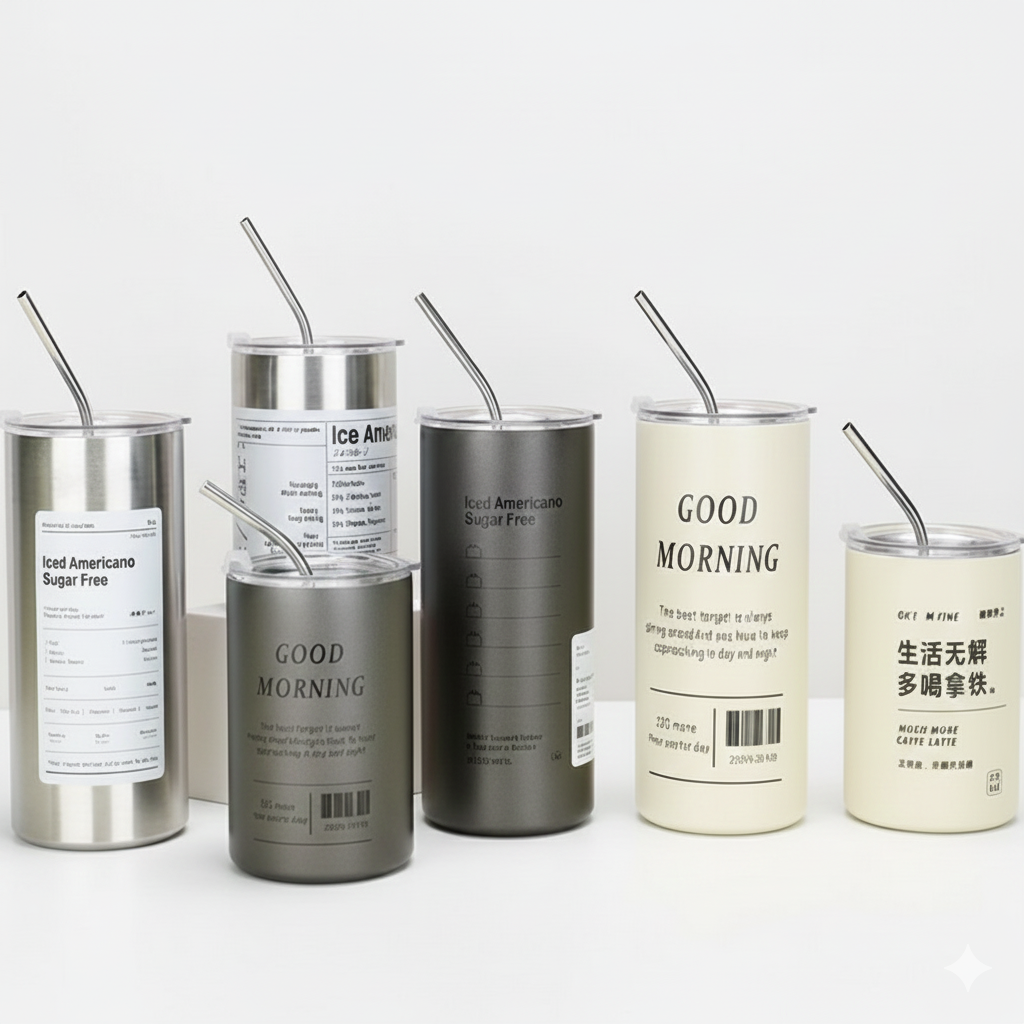 Tasse à café isotherme acier inoxydable avec paille