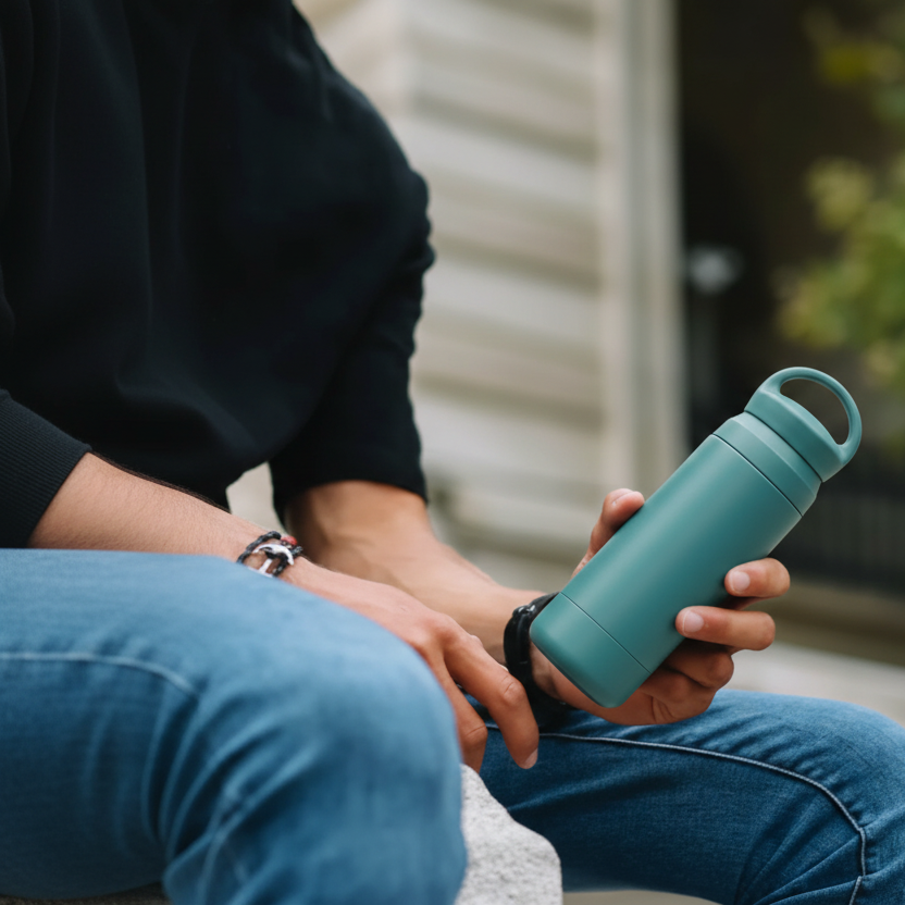 Gourde isotherme mini inox avec poignée - CREMA