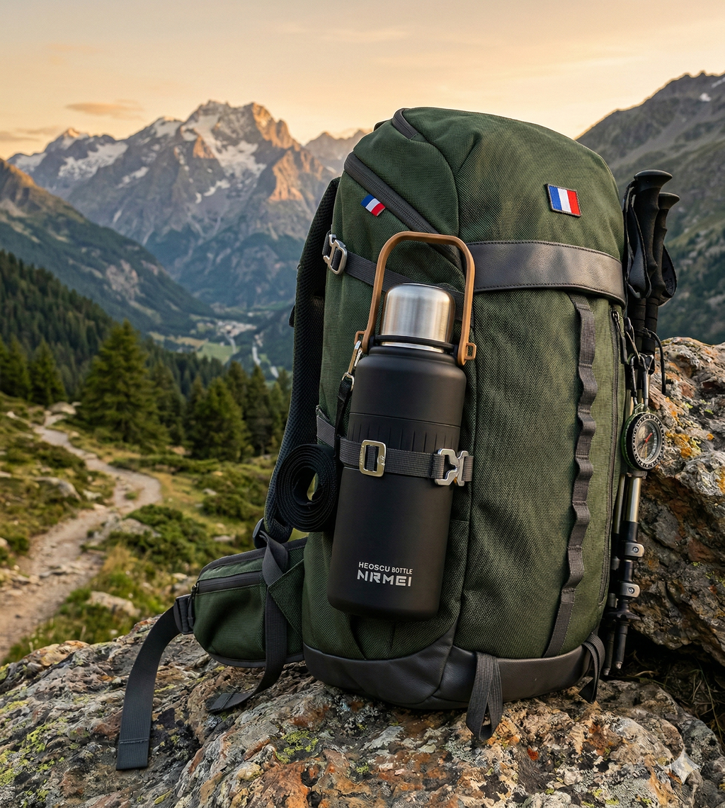 Bouteille Isotherme Inox Grande Capacité – Gourde Thermos Sous Vide avec Bandoulière, Portable Outdoor