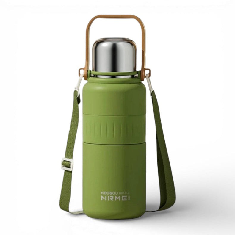 Bouteille Isotherme Inox Grande Capacité – Gourde Thermos Sous Vide avec Bandoulière, Portable Outdoor