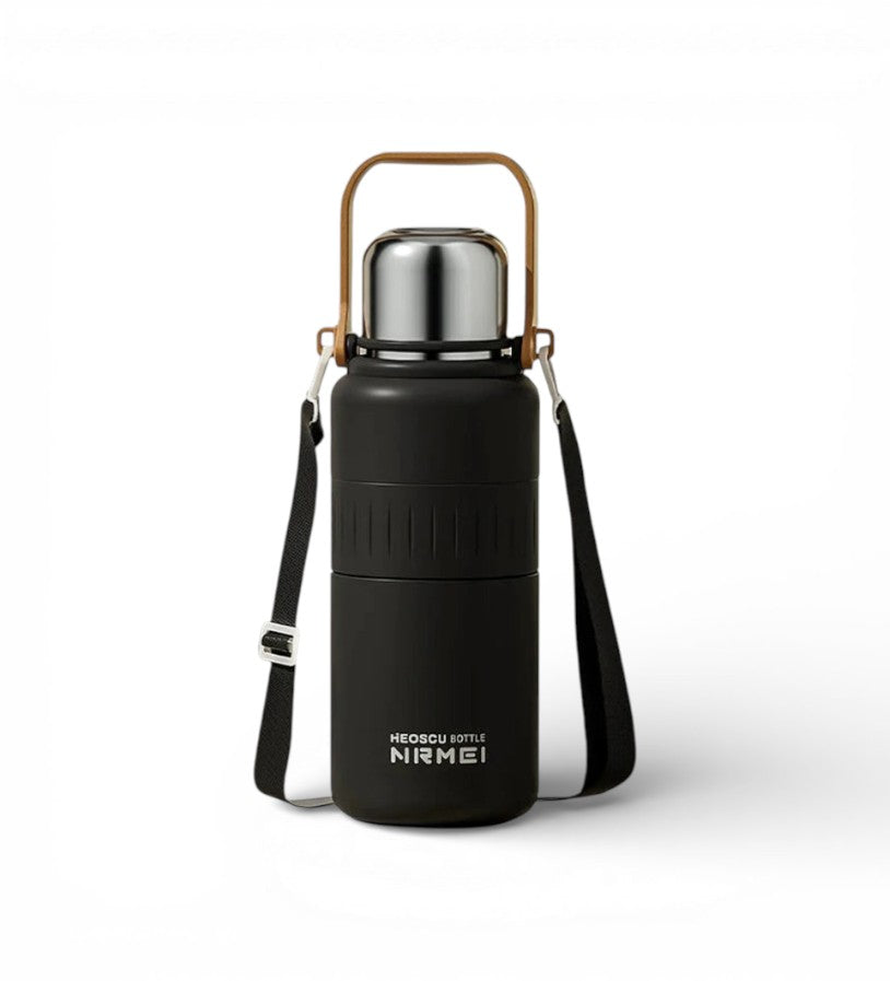 Bouteille Isotherme Inox Grande Capacité – Gourde Thermos Sous Vide avec Bandoulière, Portable Outdoor