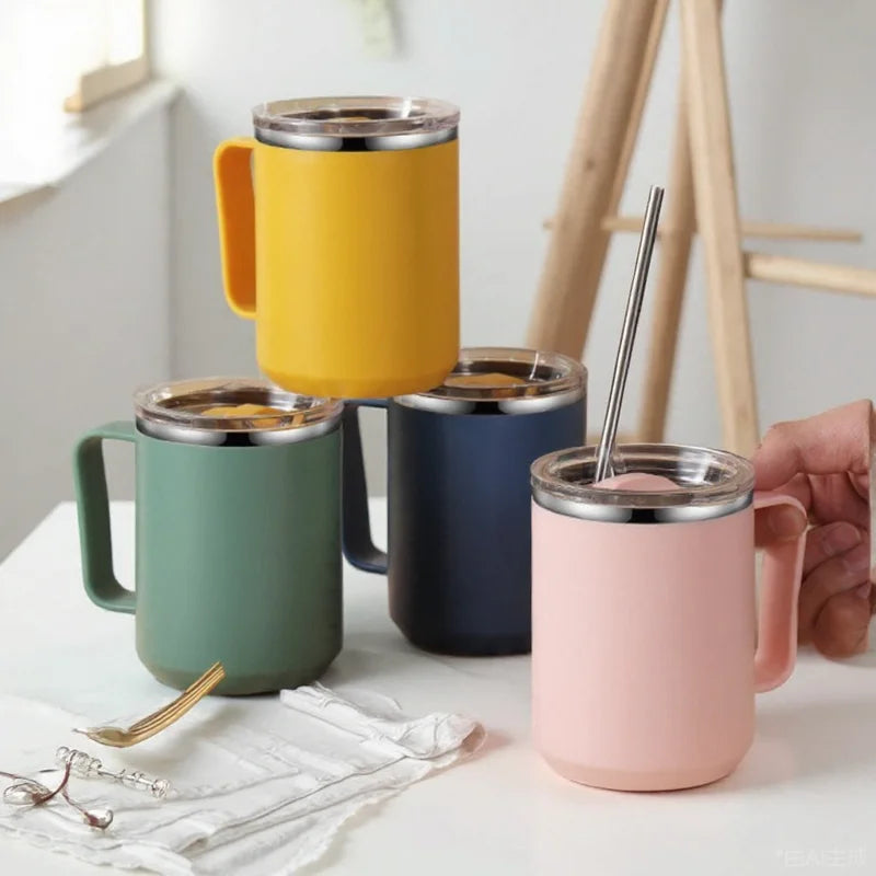 Tasse Isotherme Inox 450ml avec Poignée et Paille - Pratica