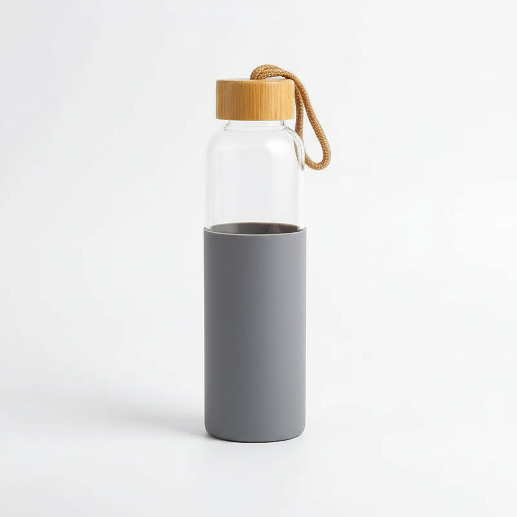 Gourde en Verre Écologique avec Housse Antichoc & Bouchon Bambou