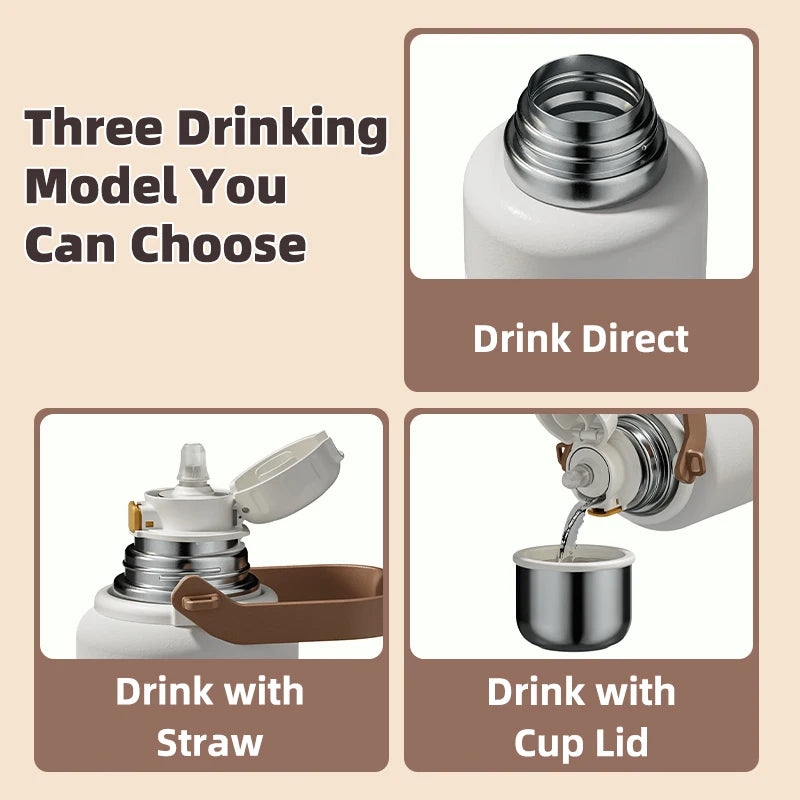 Bouteille Isotherme Inox Grande Capacité – Gourde Thermos Sous Vide avec Bandoulière, Portable Outdoor