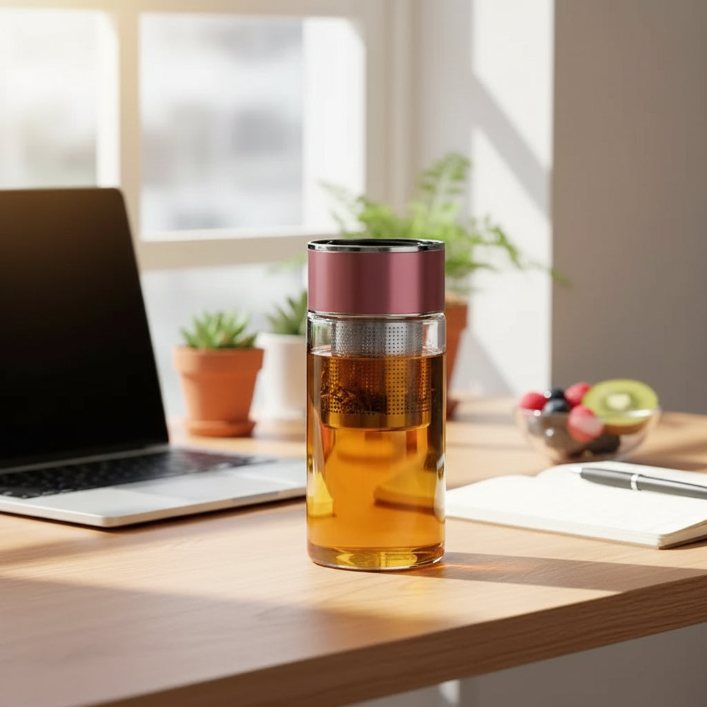 Bouteille Infuseur Thé Double Paroi en Verre – Infusion Chaude & Froide