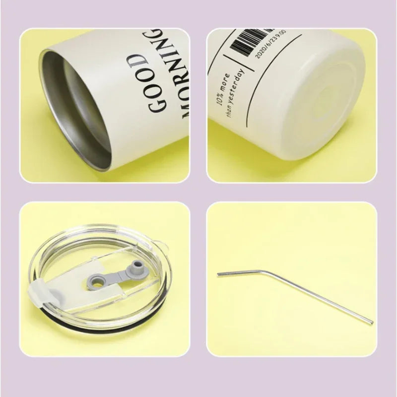 Tasse à café isotherme acier inoxydable avec paille