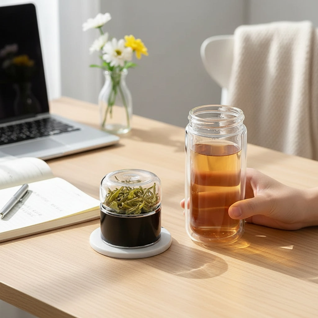 Bouteille Infuseur Thé Double Paroi en Verre – Infusion Chaude & Froide