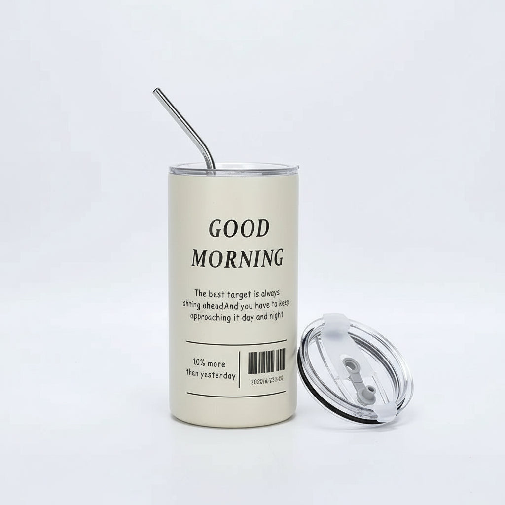 Tasse à café isotherme acier inoxydable avec paille