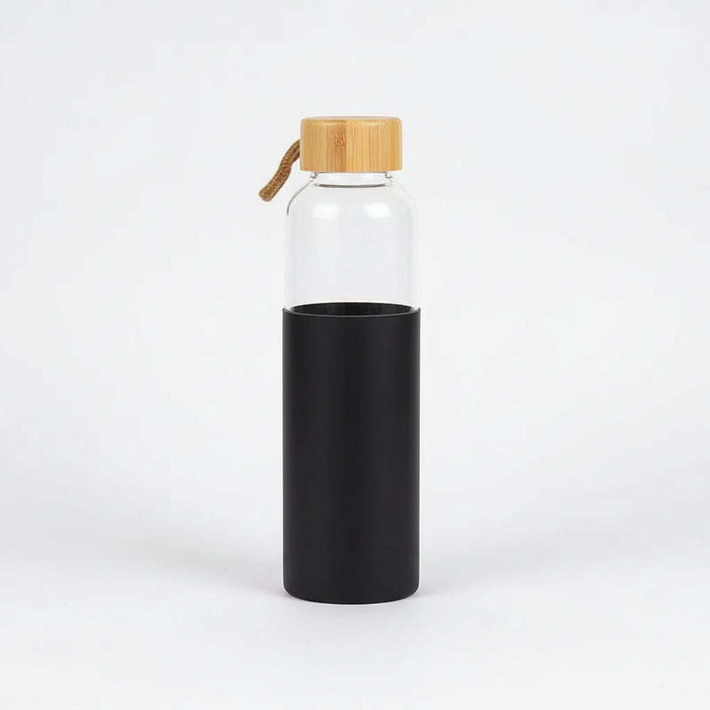 Gourde en Verre Écologique avec Housse Antichoc & Bouchon Bambou