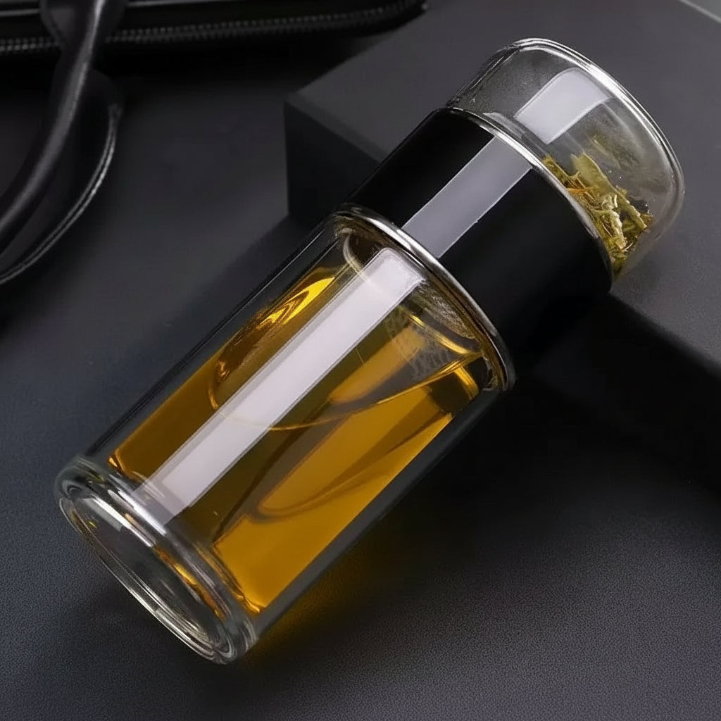 Bouteille Infuseur Thé Double Paroi en Verre – Infusion Chaude & Froide
