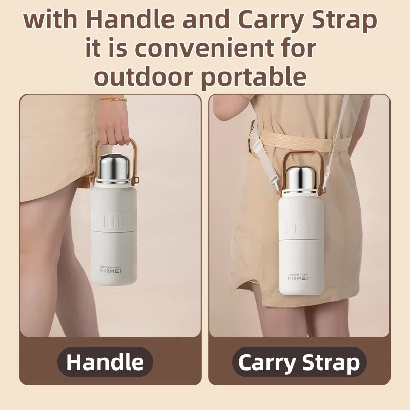 Bouteille Isotherme Inox Grande Capacité – Gourde Thermos Sous Vide avec Bandoulière, Portable Outdoor