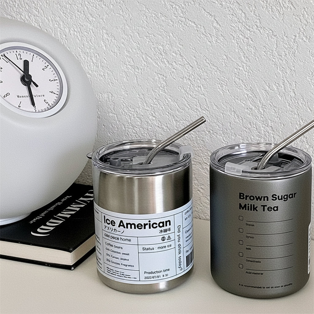 Tasse à café isotherme acier inoxydable avec paille